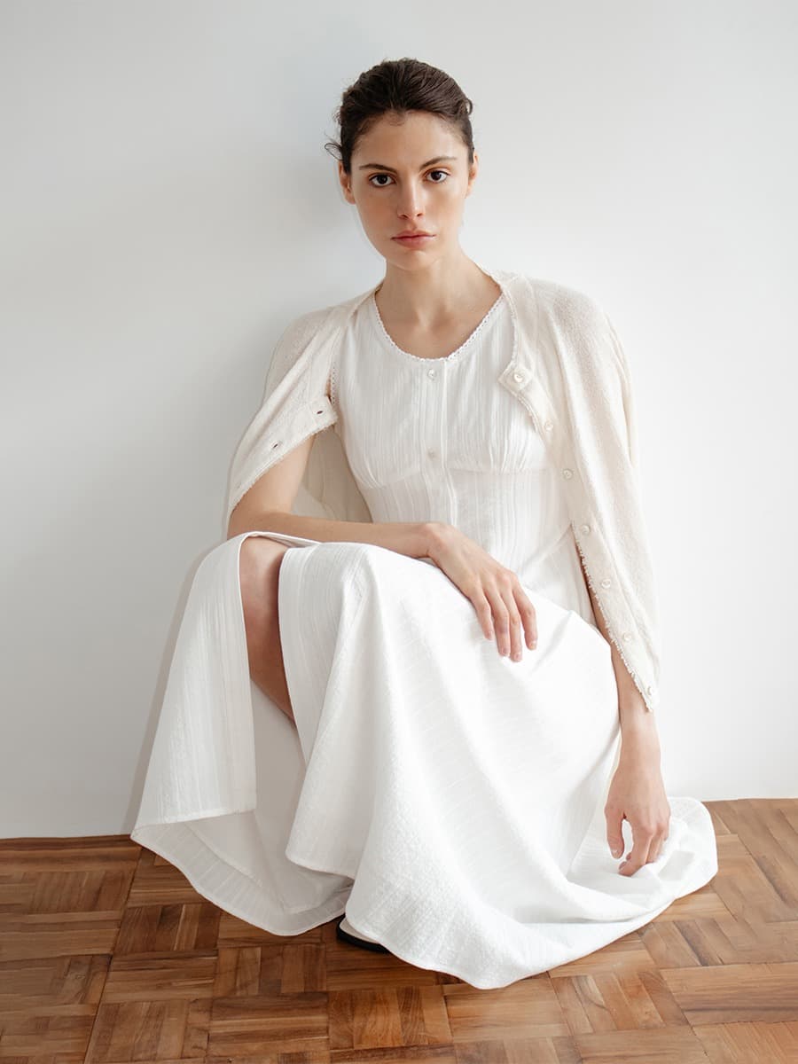 TIR CROCHET STRIPE SLEEVELESS DRESS_WHITE