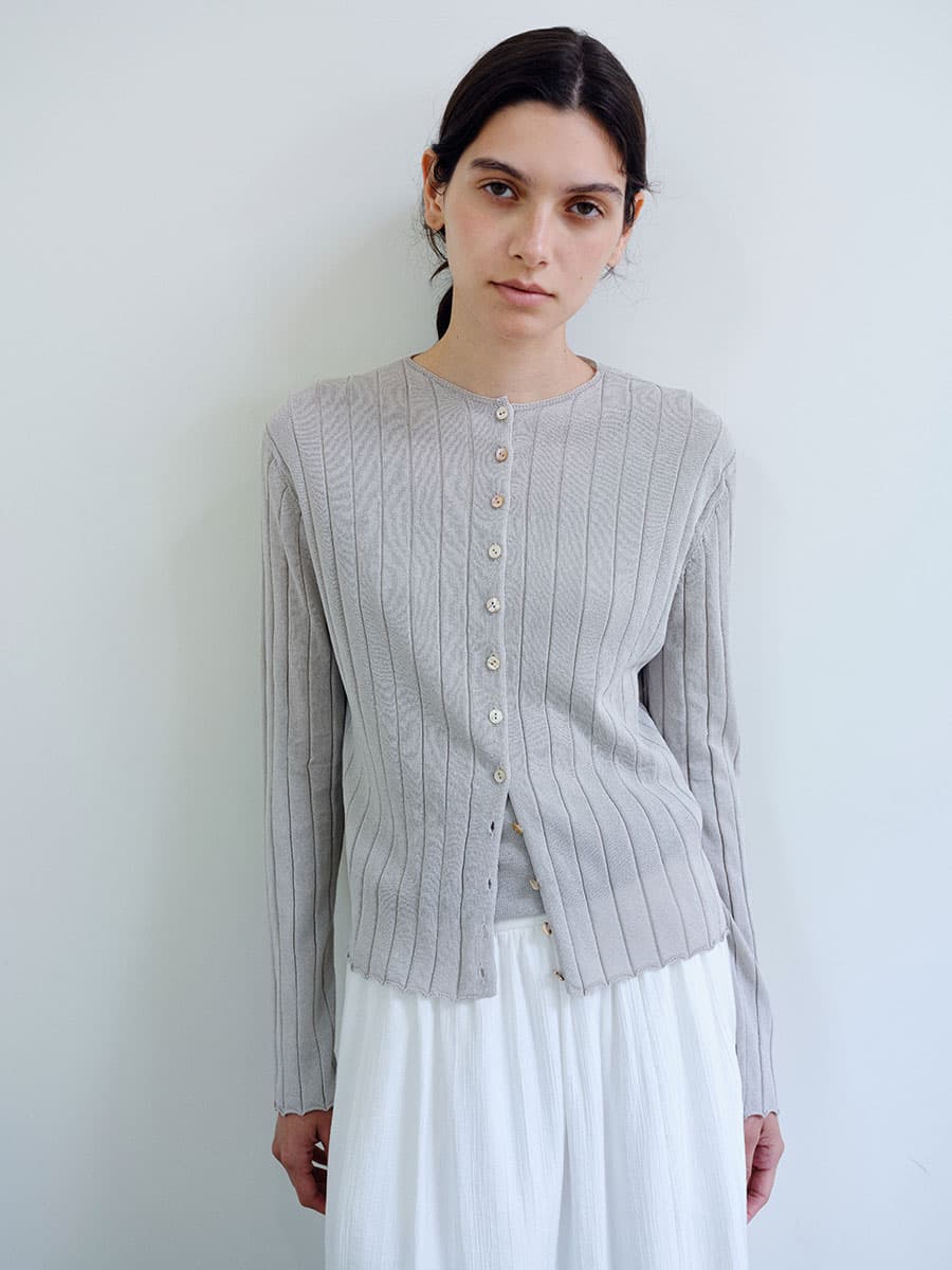 TIR RIB KNIT CARDIGAN & SLEEVELESS SET_ASH BEIGE — vue 11