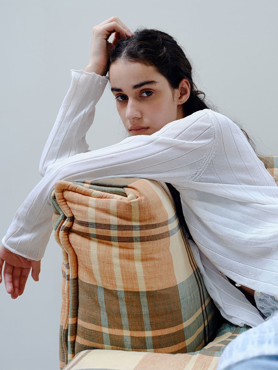 TIR RIB KNIT CARDIGAN & SLEEVELESS SET_WHITE