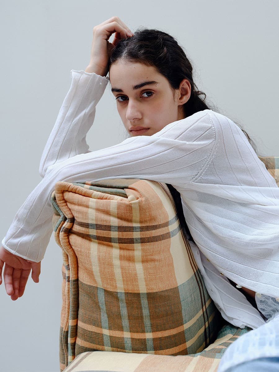 TIR RIB KNIT CARDIGAN & SLEEVELESS SET_WHITE