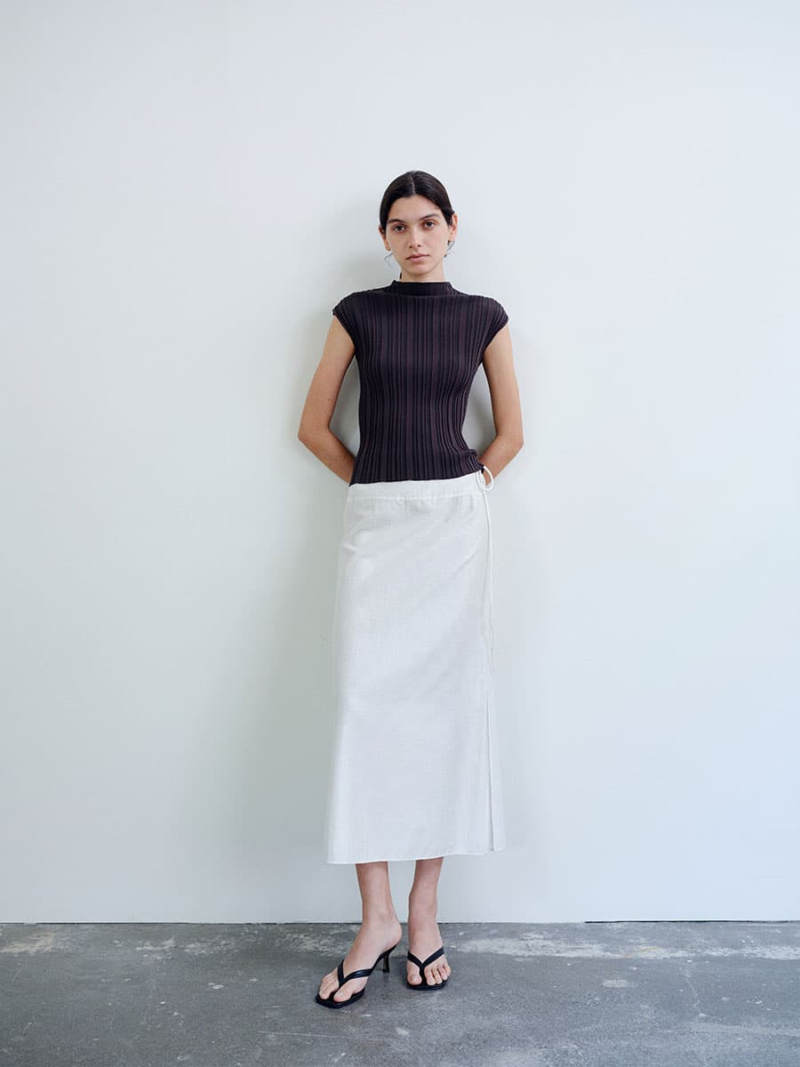 TIR PLEATED KNIT TOP_CHARCOAL — vue 2