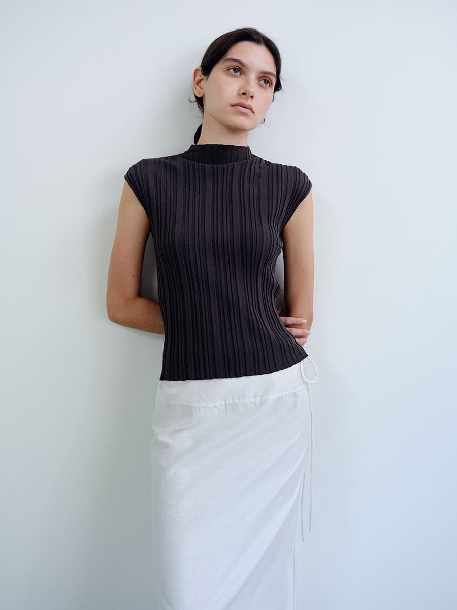 TIR PLEATED KNIT TOP_CHARCOAL — vue 11
