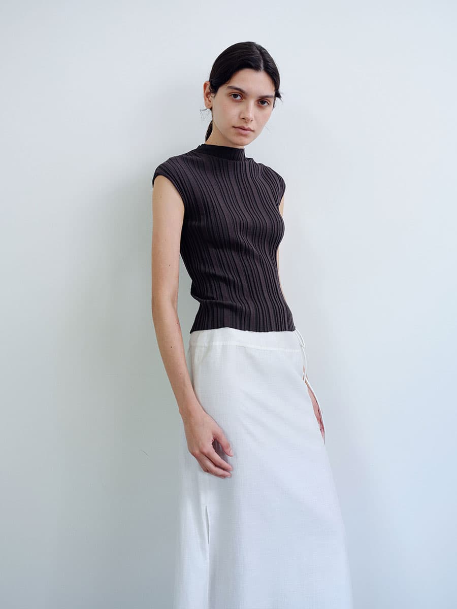 TIR PLEATED KNIT TOP_CHARCOAL — vue 10