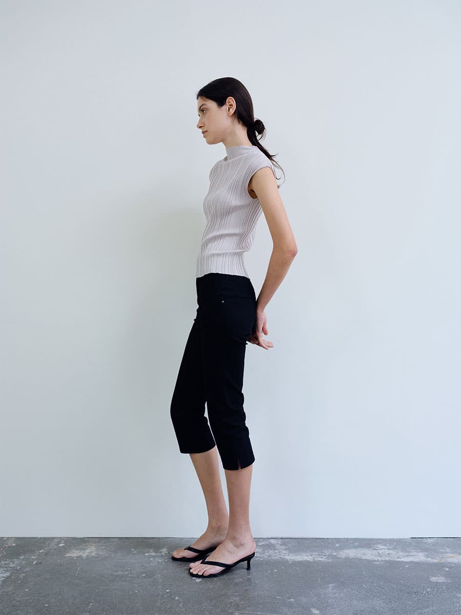 TIR PLEATED KNIT TOP_GREY