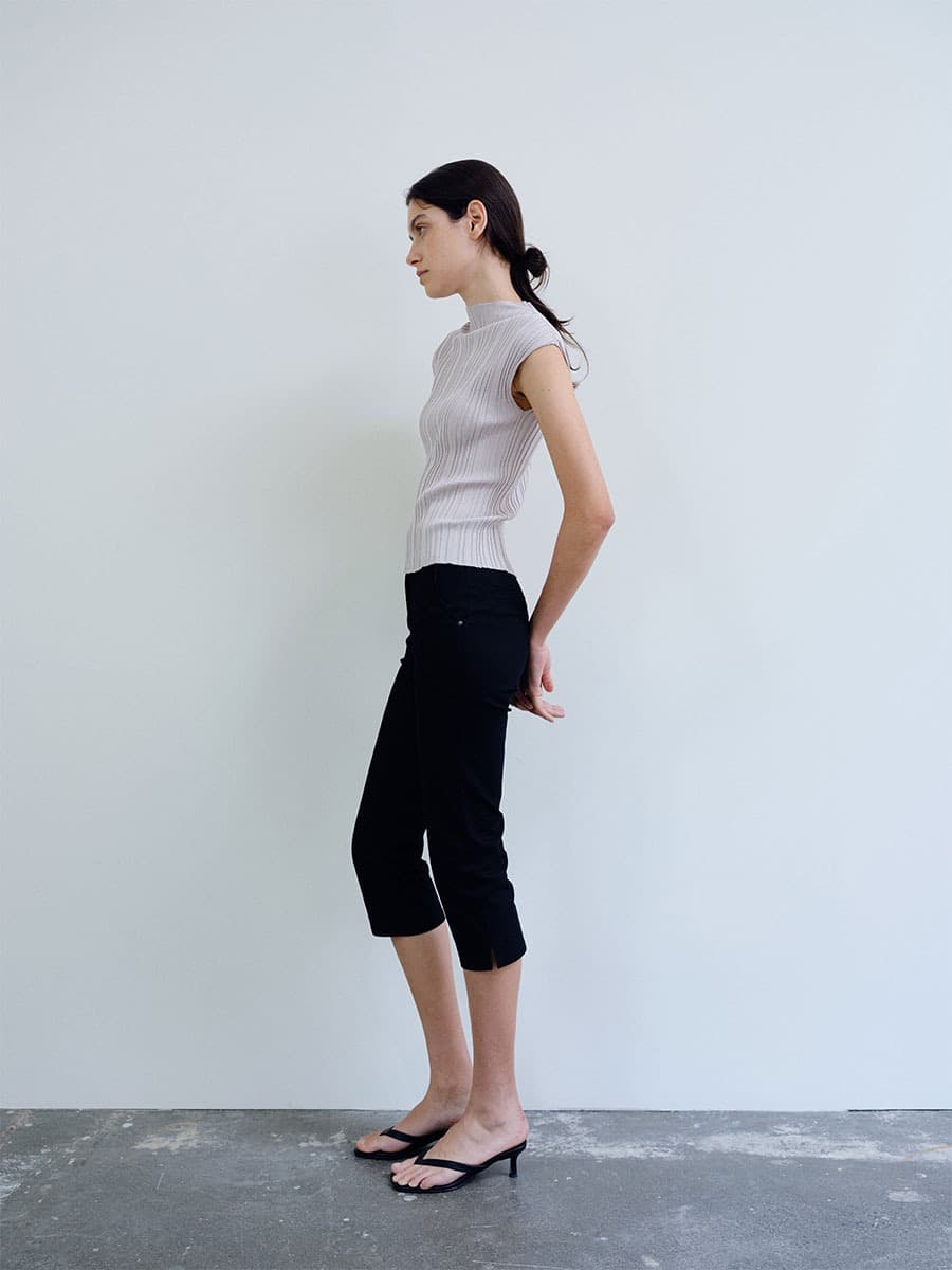 TIR PLEATED KNIT TOP_GREY