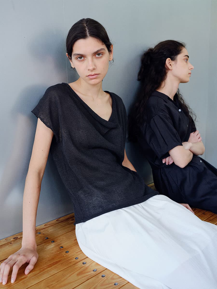 TIR DRAPE NECK KNIT TOP_D-GREY — vue 2