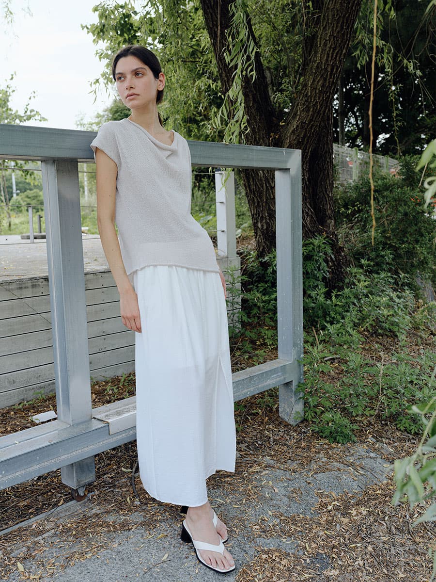 TIR DRAPE NECK KNIT TOP_L-GREY — vue 2