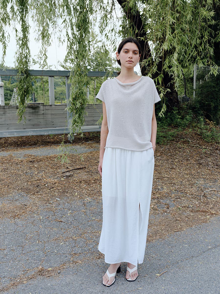 TIR DRAPE NECK KNIT TOP_L-GREY — vue 3