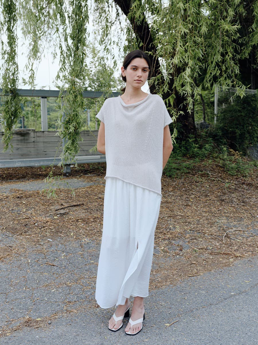 TIR DRAPE NECK KNIT TOP_L-GREY