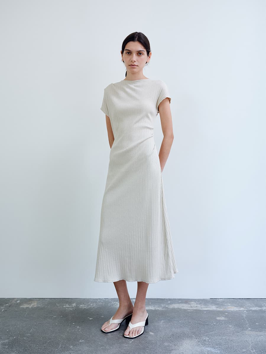 TIR ASYMMETRIC RIBBED COTTON DRESS_BEIGE — vue 5