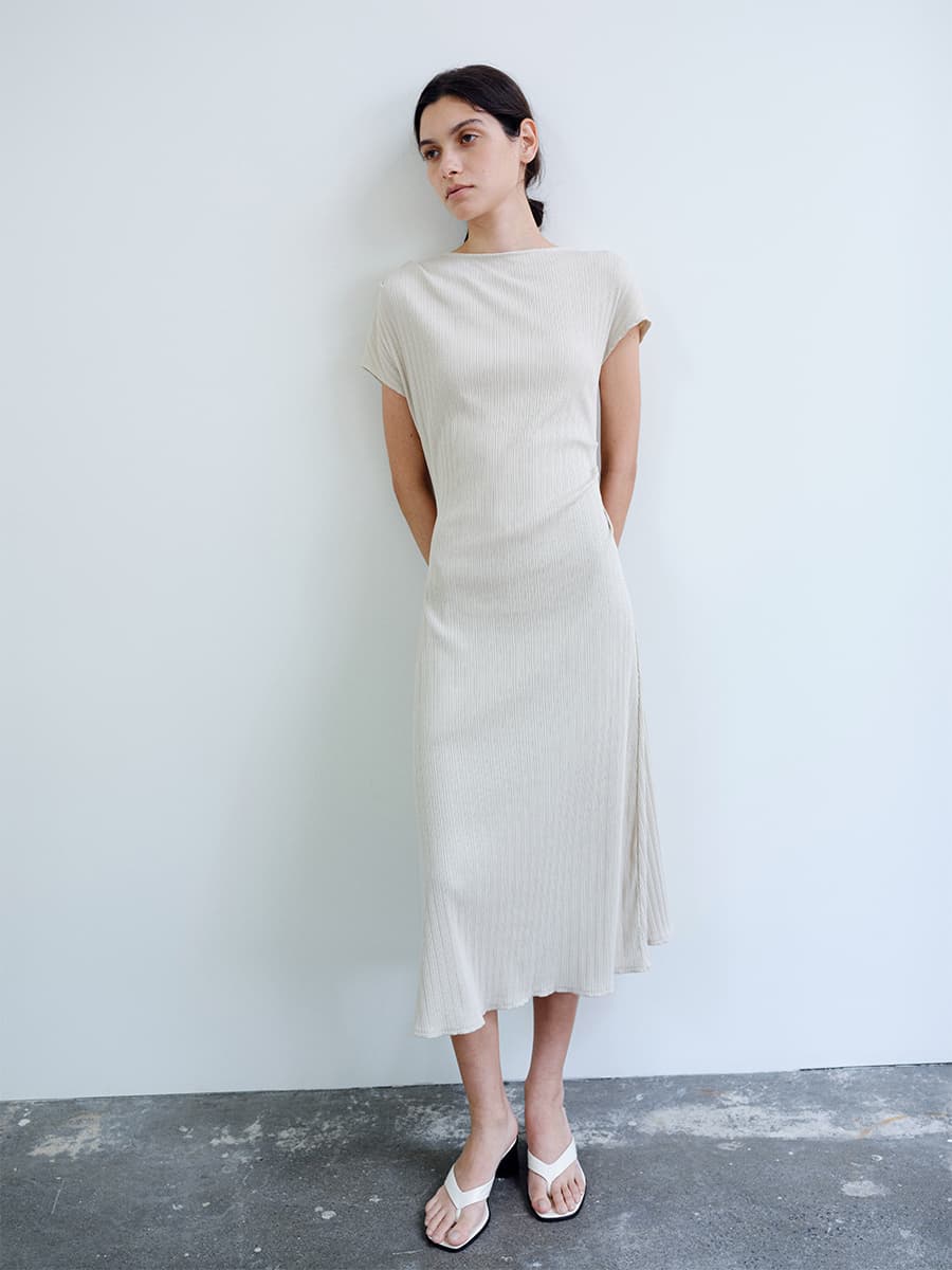 TIR ASYMMETRIC RIBBED COTTON DRESS_BEIGE — vue 7