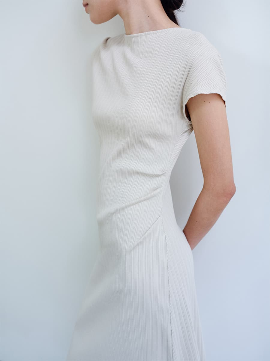 TIR ASYMMETRIC RIBBED COTTON DRESS_BEIGE — vue 10