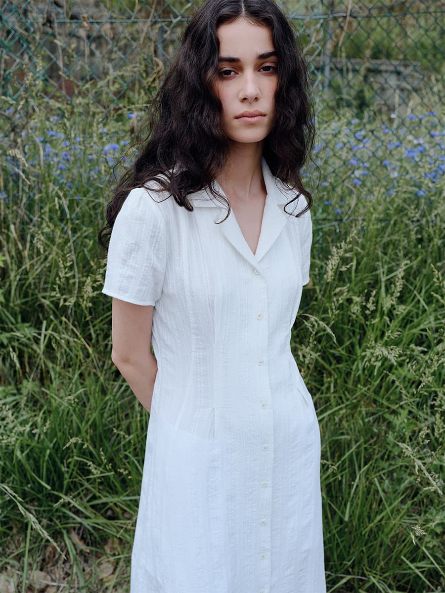 TIR OPEN COLLAR SHIRT DRESS_WHITE