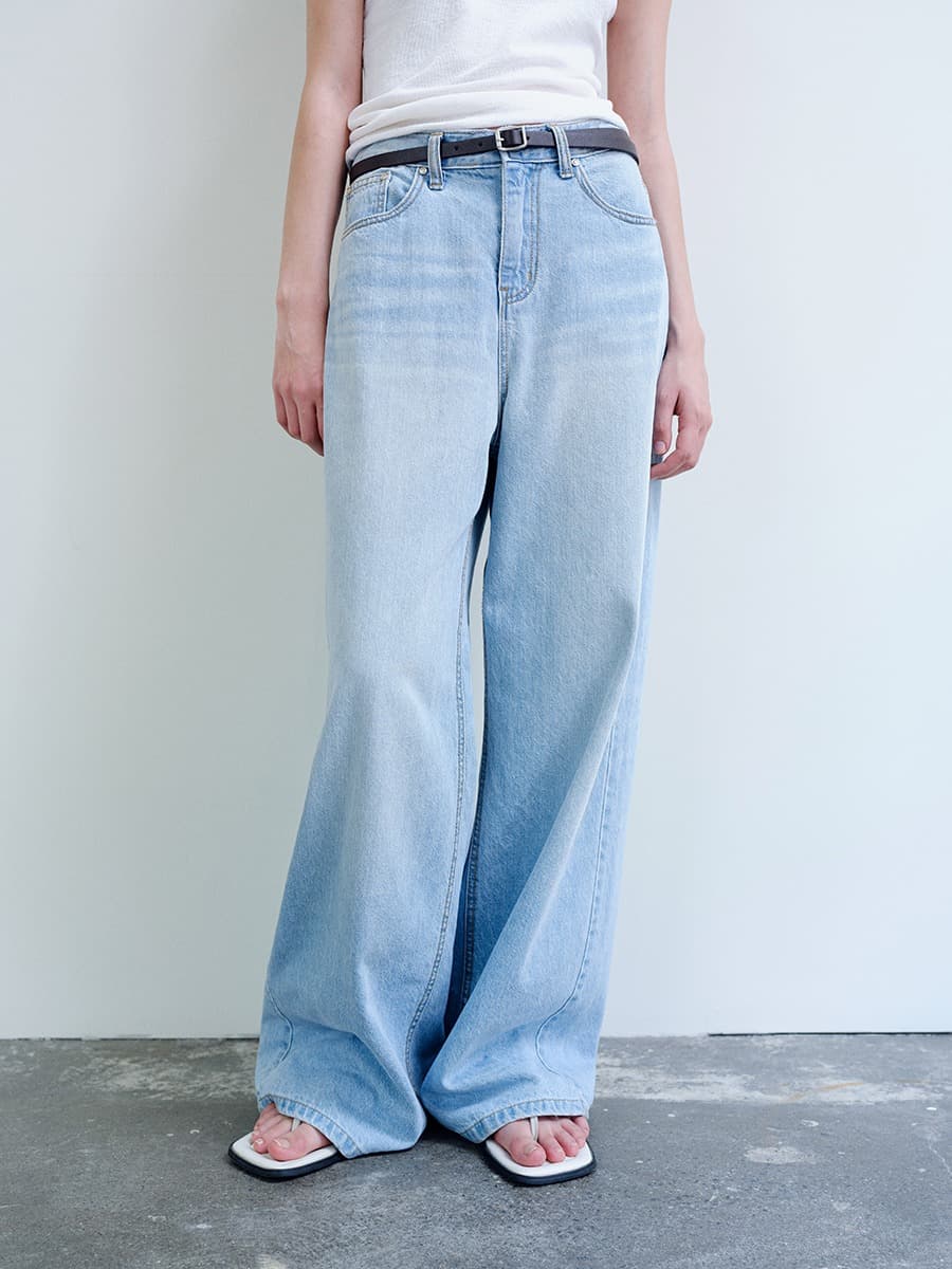 TIR BELTED LOOSE FIT DENIM_LIGHT BLUE