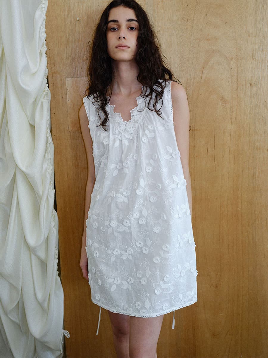 TIR EMBROIDERED COTTON MIDI DRESS_WHITE