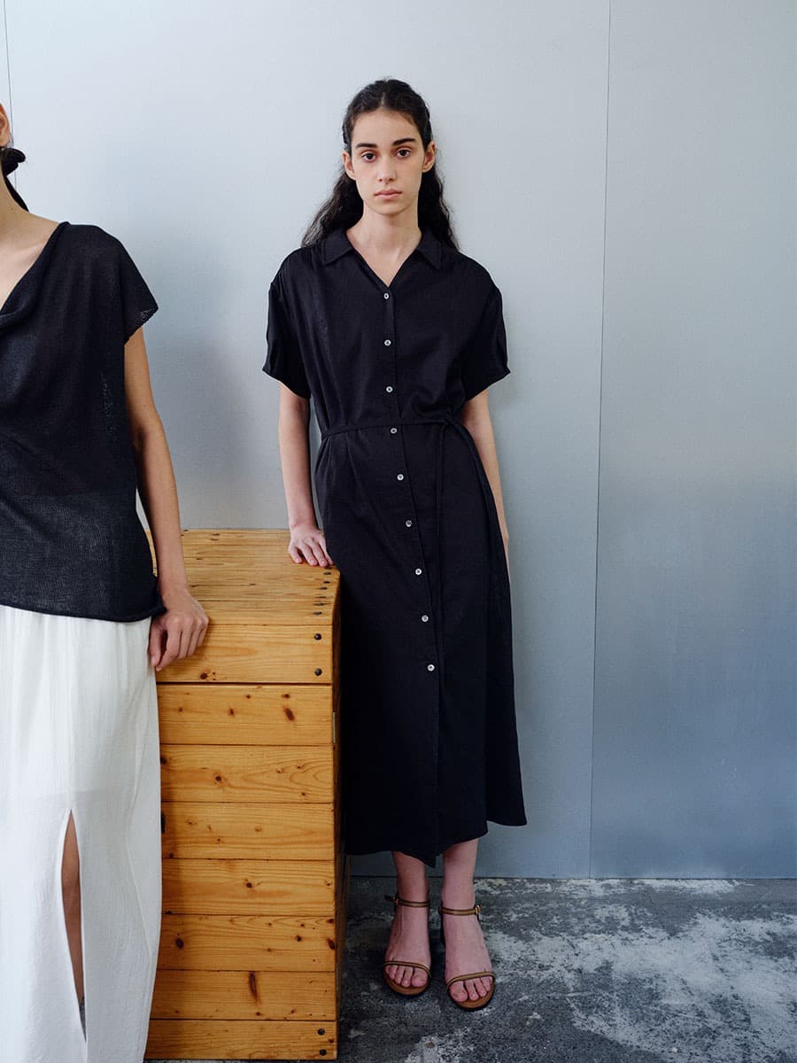 TIR PUFF SHIRT DRESS_D-NAVY