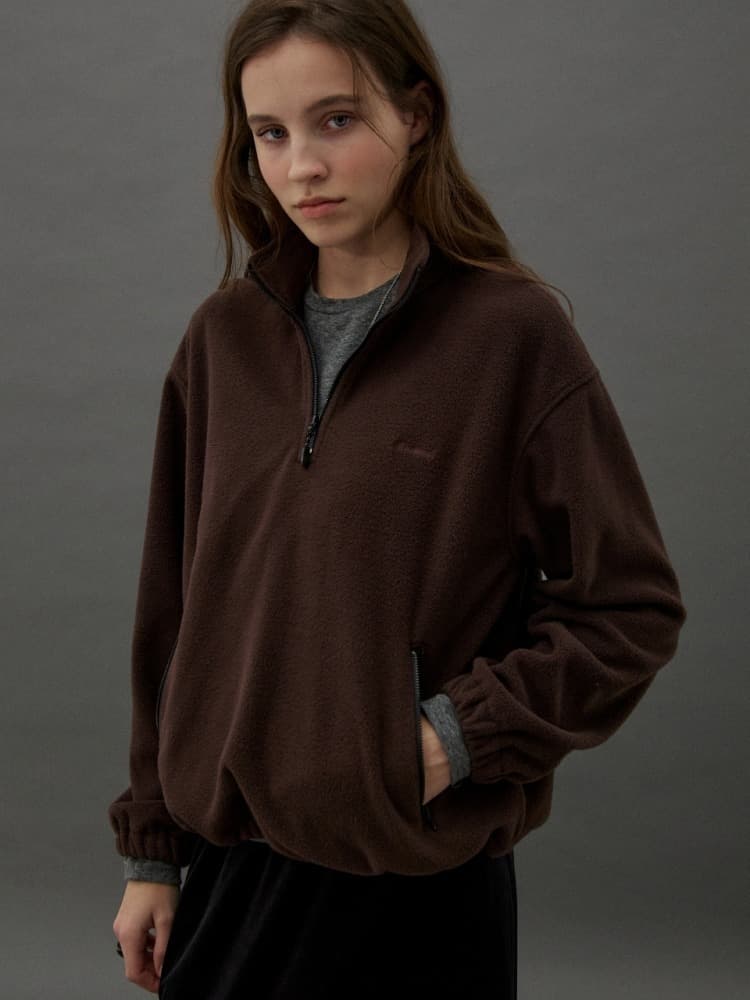 SHELL FLEECE HALF ZIP UP - BROWN