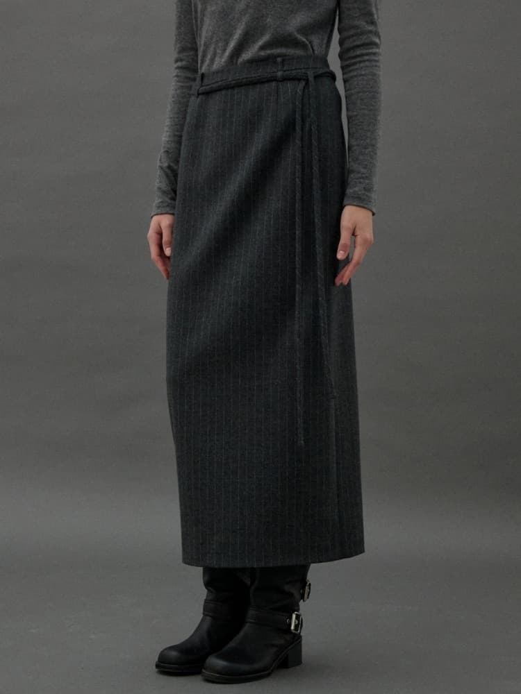 VEIL STRIPE H LINE SKIRT - GRAY