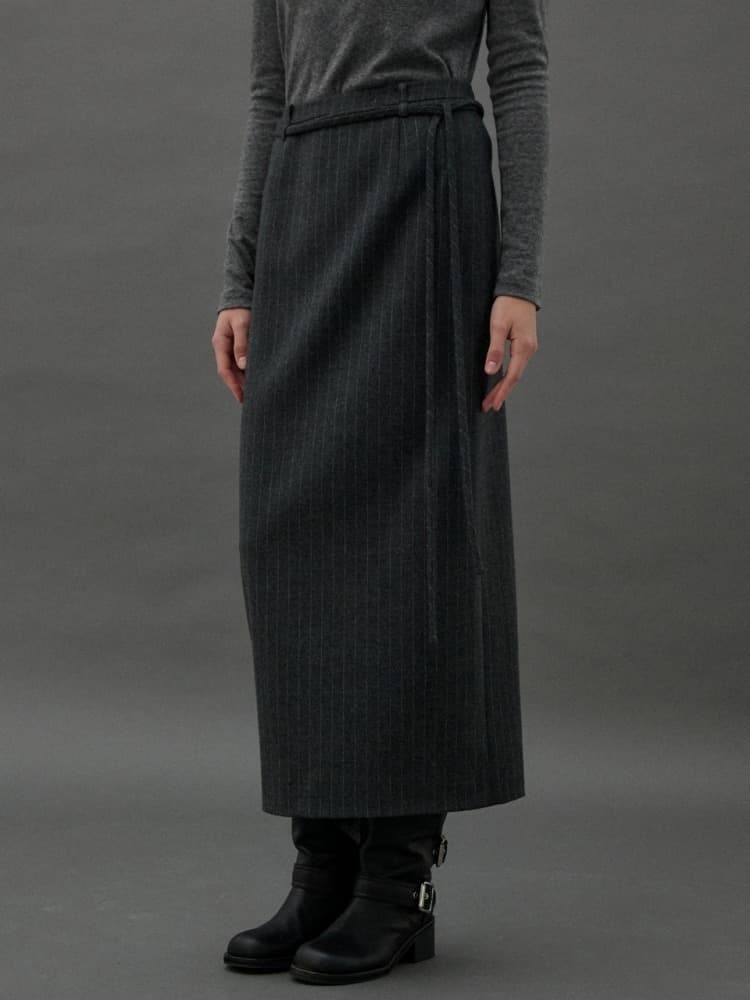 VEIL STRIPE H LINE SKIRT - GRAY
