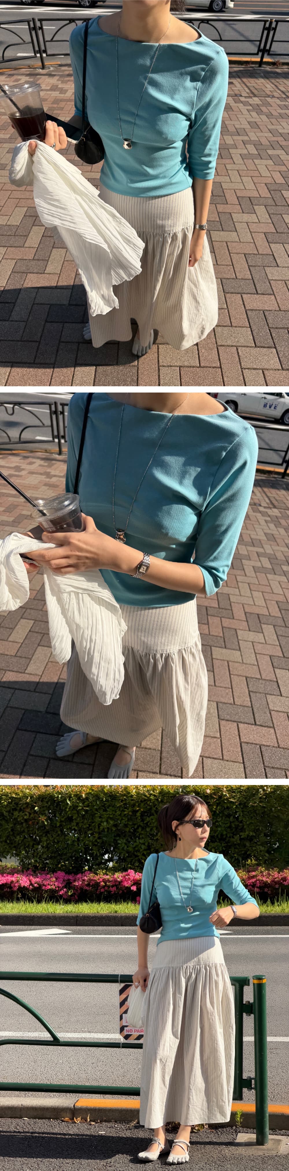 LEAF BOAT NECK T-SHIRT - BLUE — vue 2