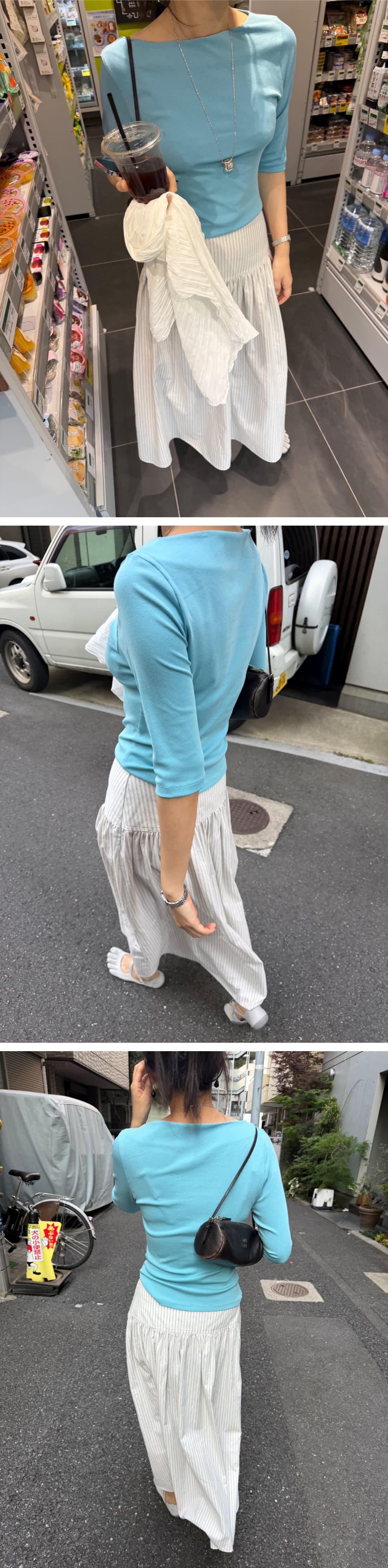 LEAF BOAT NECK T-SHIRT - BLUE — vue 3