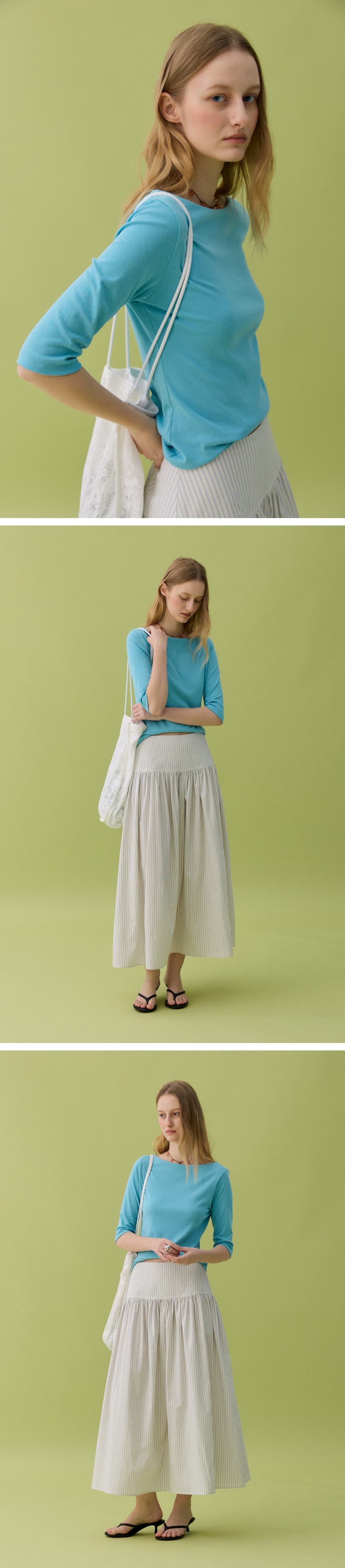LEAF BOAT NECK T-SHIRT - BLUE — vue 4