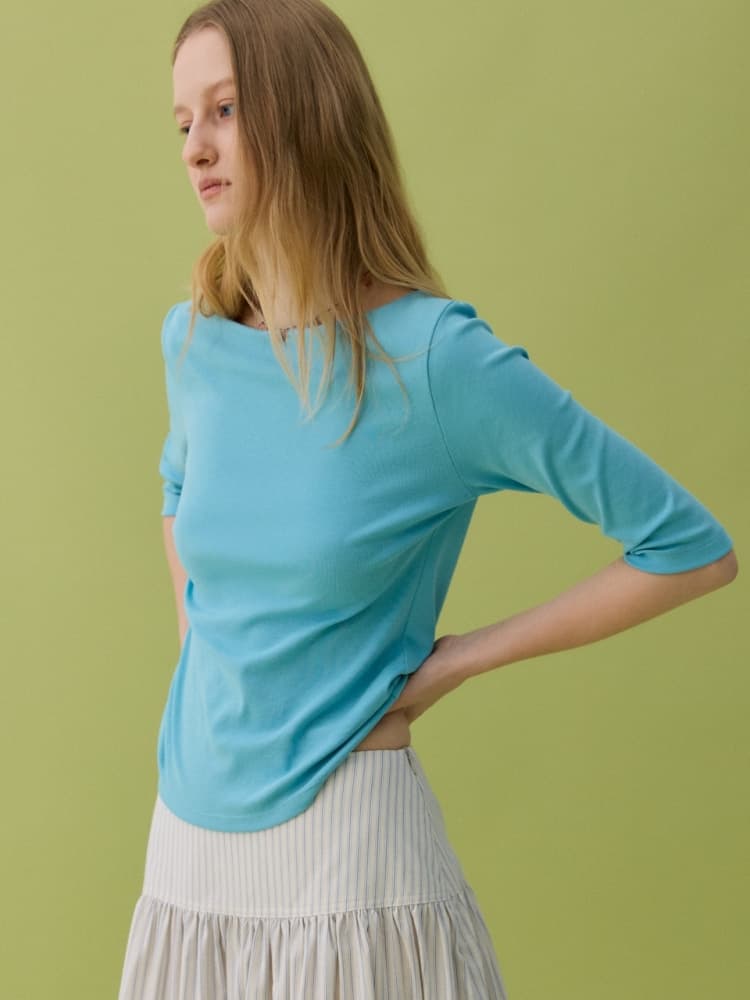 LEAF BOAT NECK T-SHIRT - BLUE — vue 1