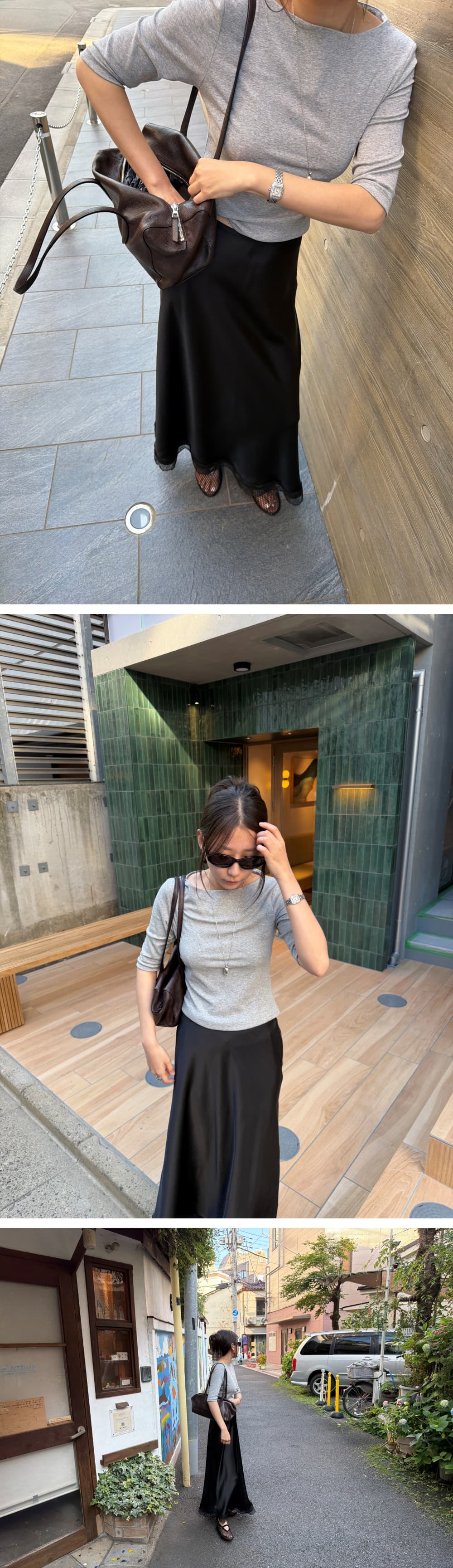 LEAF BOAT NECK T-SHIRT - GRAY — vue 2