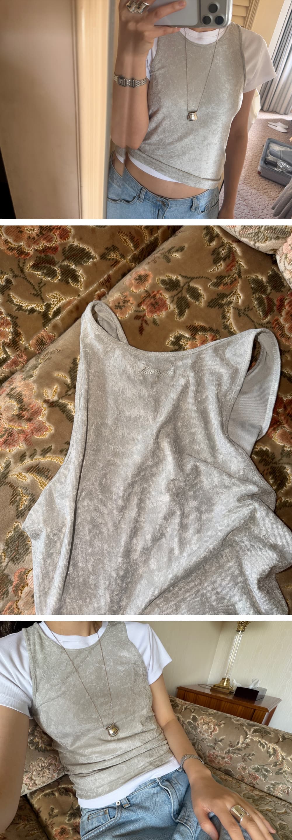 LUNE VELVET SLEEVELESS - GRAY — vue 3