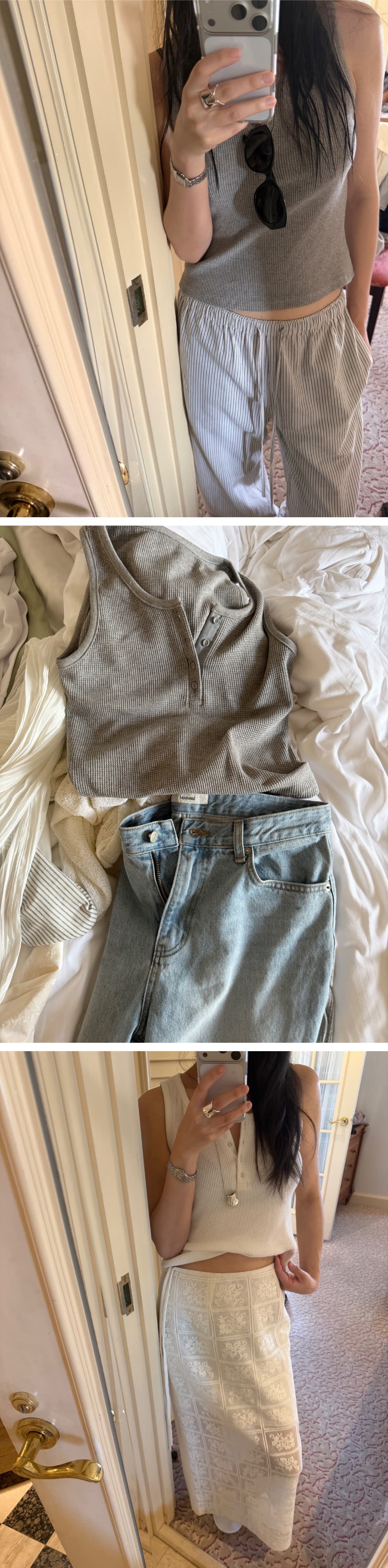 SLAT WAFFLE HENLEYNECK TOP - 3COLOR — vue 2