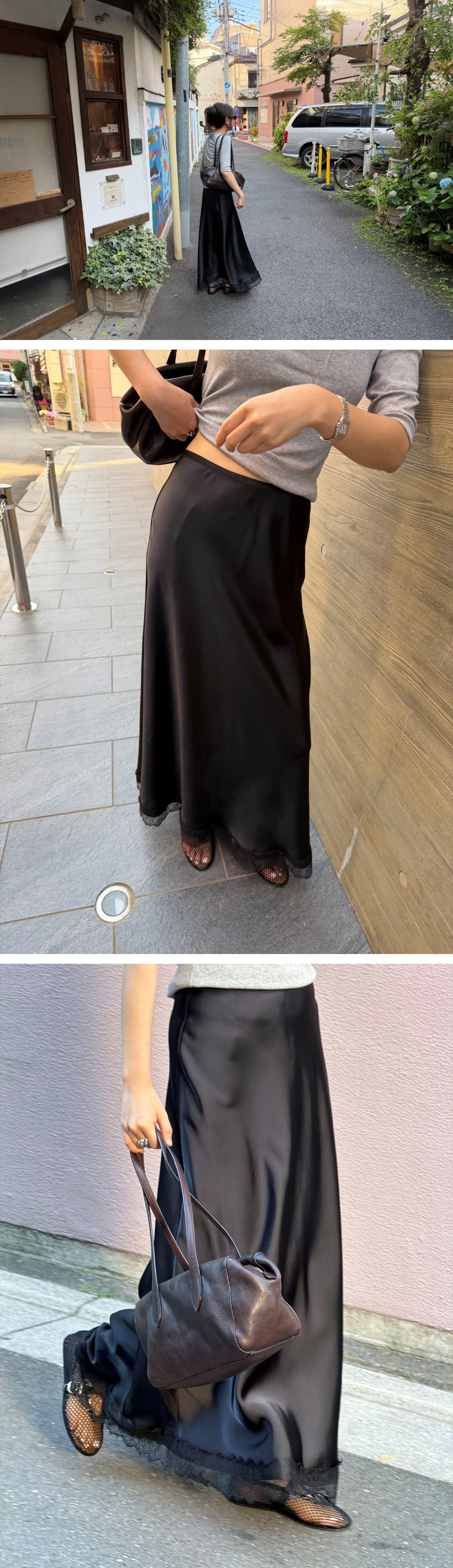 ETE SATIN LONG SKIRT - BLACK — vue 3