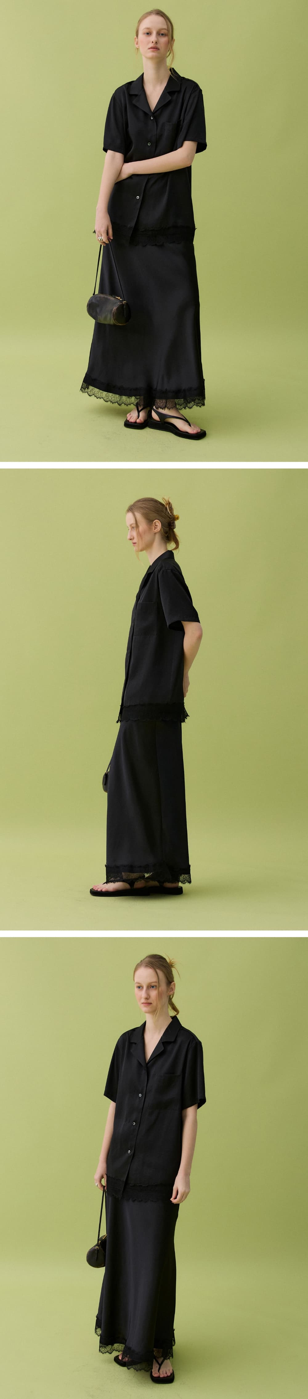 ETE SATIN LONG SKIRT - BLACK — vue 4