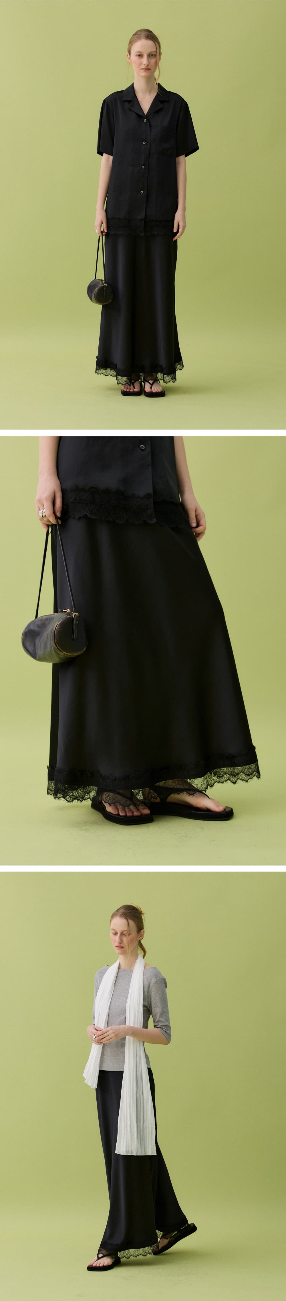 ETE SATIN LONG SKIRT - BLACK — vue 5