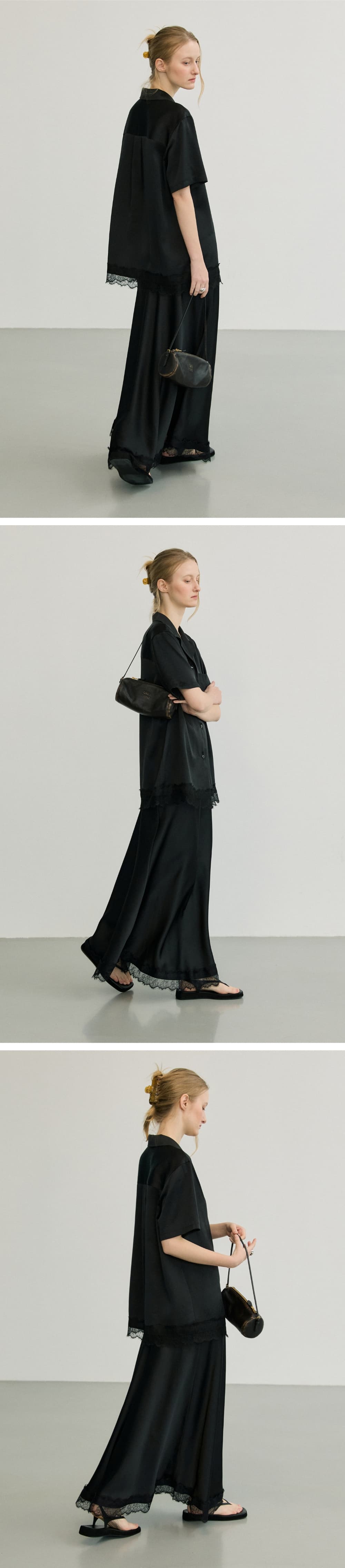 ETE SATIN LONG SKIRT - BLACK — vue 6