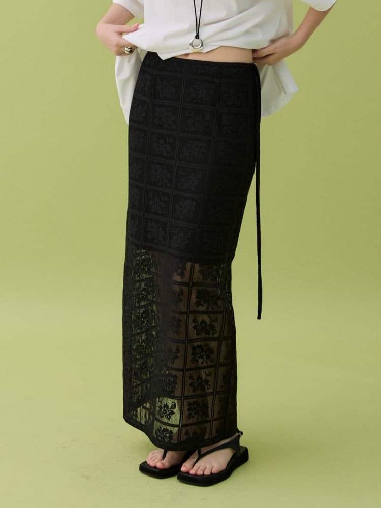MOA LACE LONG SKIRT - BLACK — vue 1