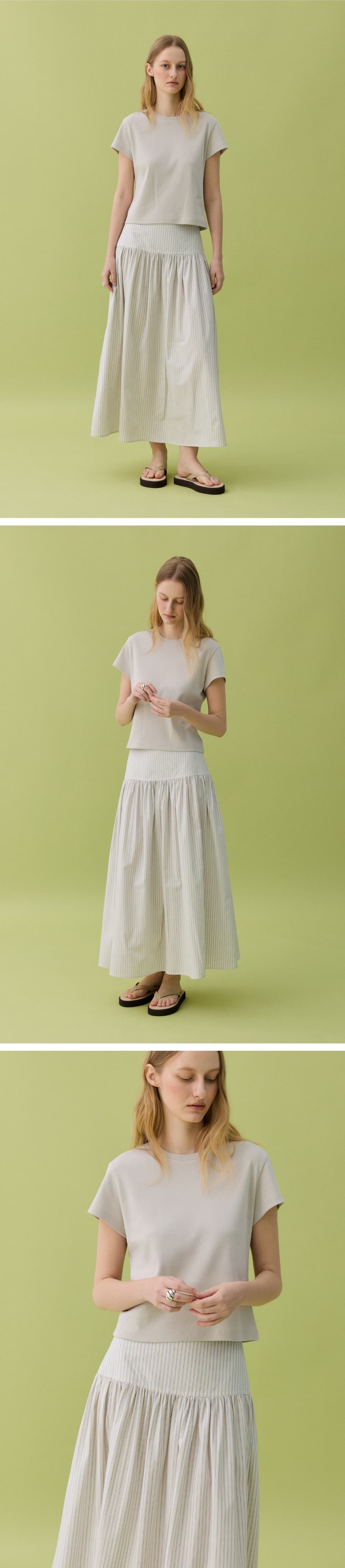 KOKO SHIRRING FULL SKIRT - BEIGE STRIPE — vue 3