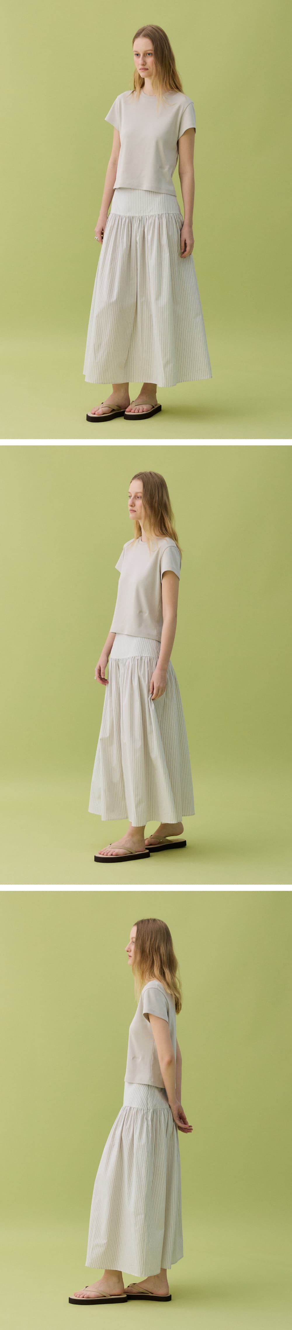 KOKO SHIRRING FULL SKIRT - BEIGE STRIPE — vue 4