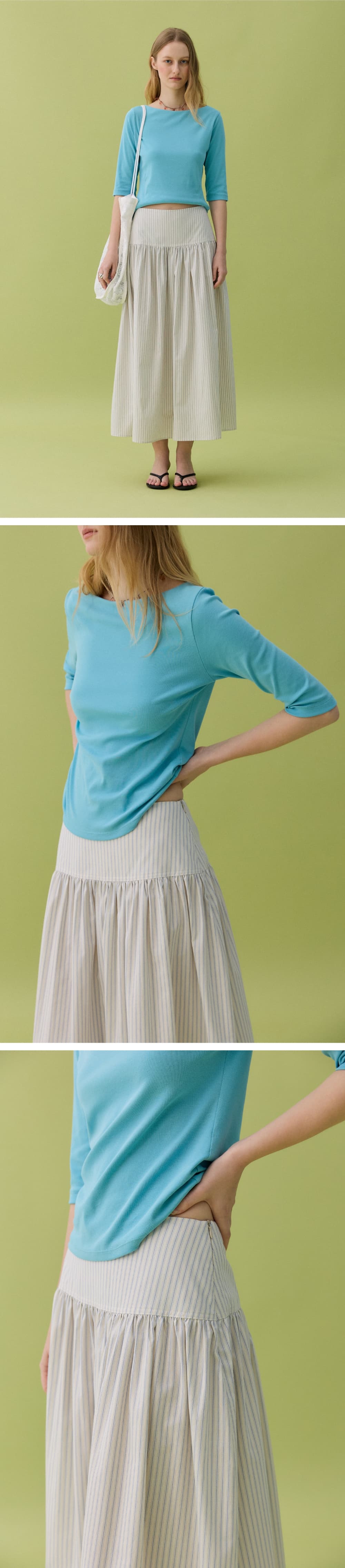 KOKO SHIRRING FULL SKIRT - BEIGE STRIPE — vue 5