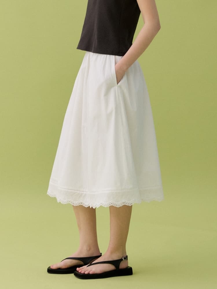 ORA COTTON LACE SKIRT - WHITE — vue 1
