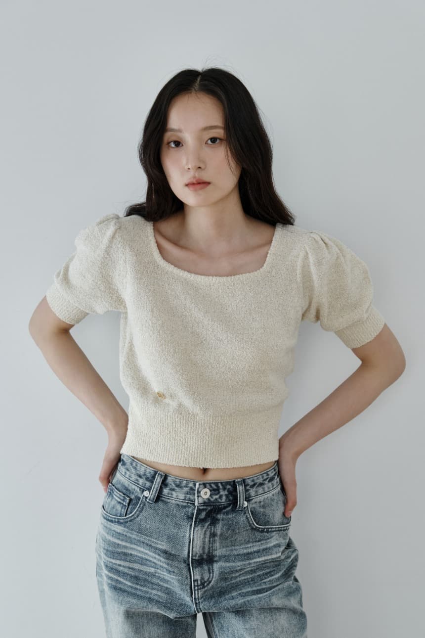 Metal Square Neck Knitwear (Ivory)