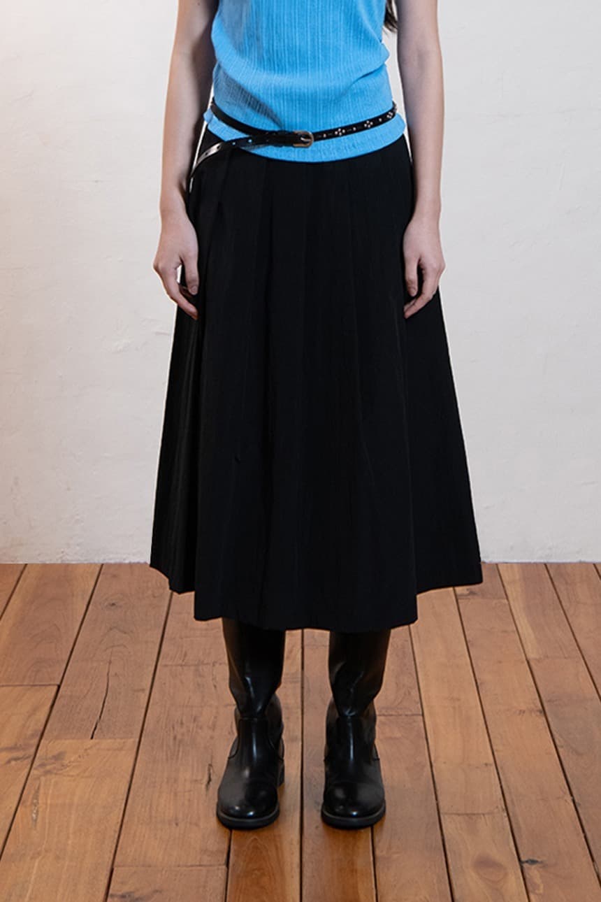 Pleated Flare Skirt (Black)