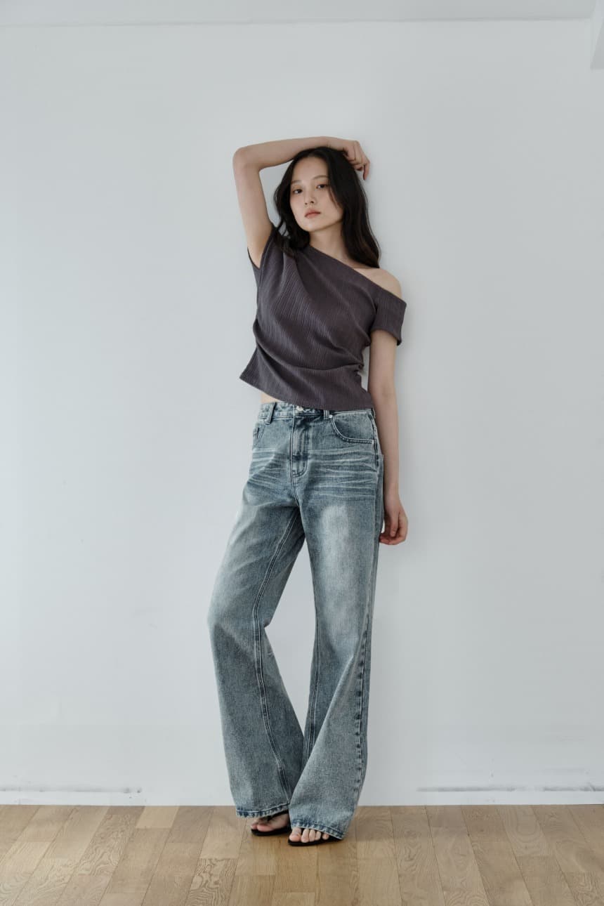 One Shoulder Unbalance T-Shirt (Charcoal)