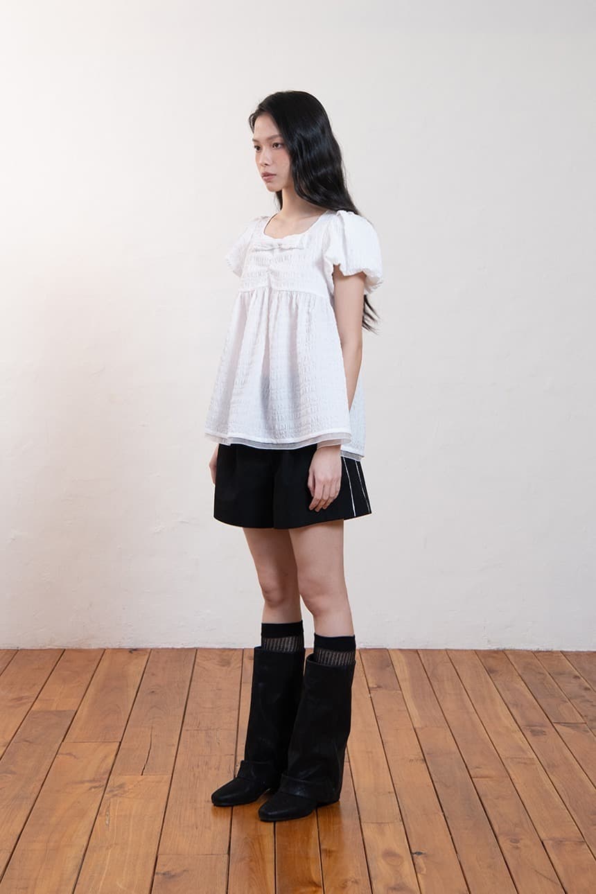 Ribbon Puff Blouse (White)