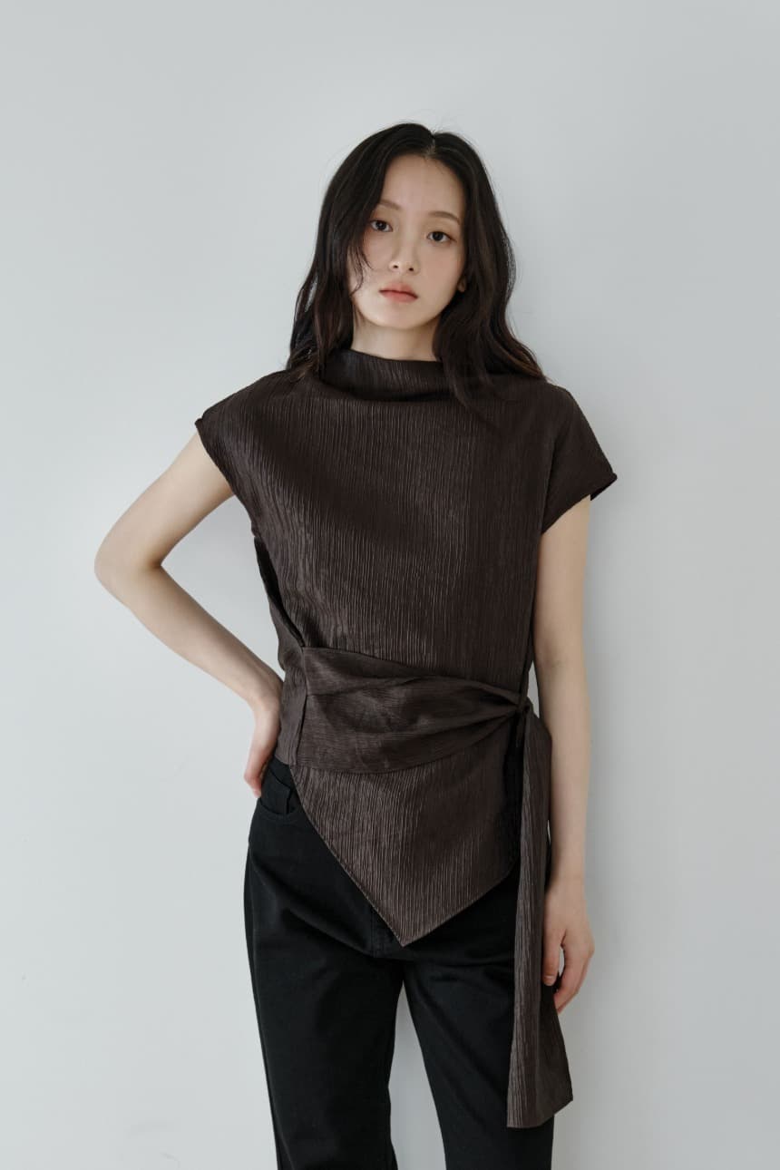 Wrap-Tie Blouse (Brown)