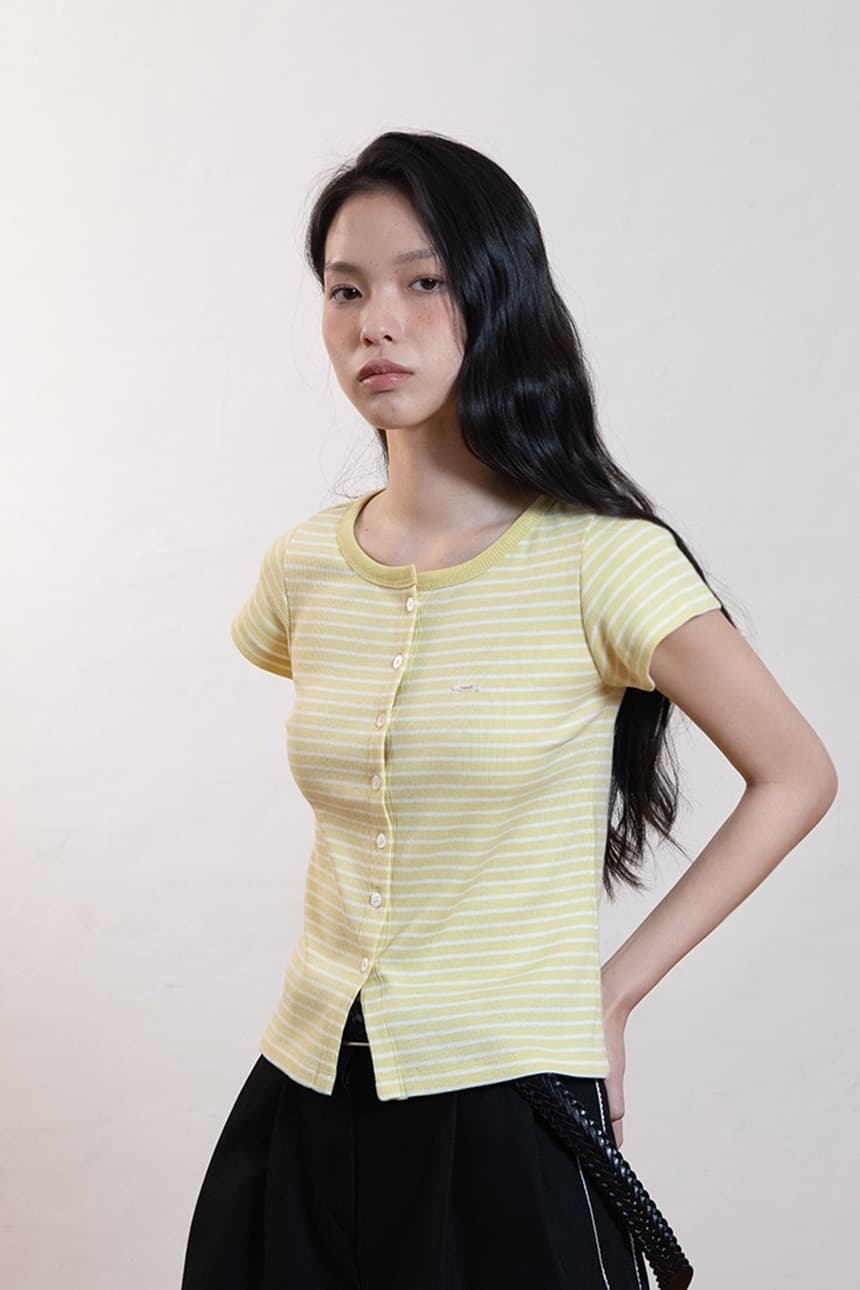 Striped Button T-Shirt (Yellow)