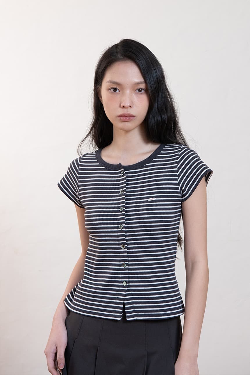 Striped Button T-Shirt (Charcoal)