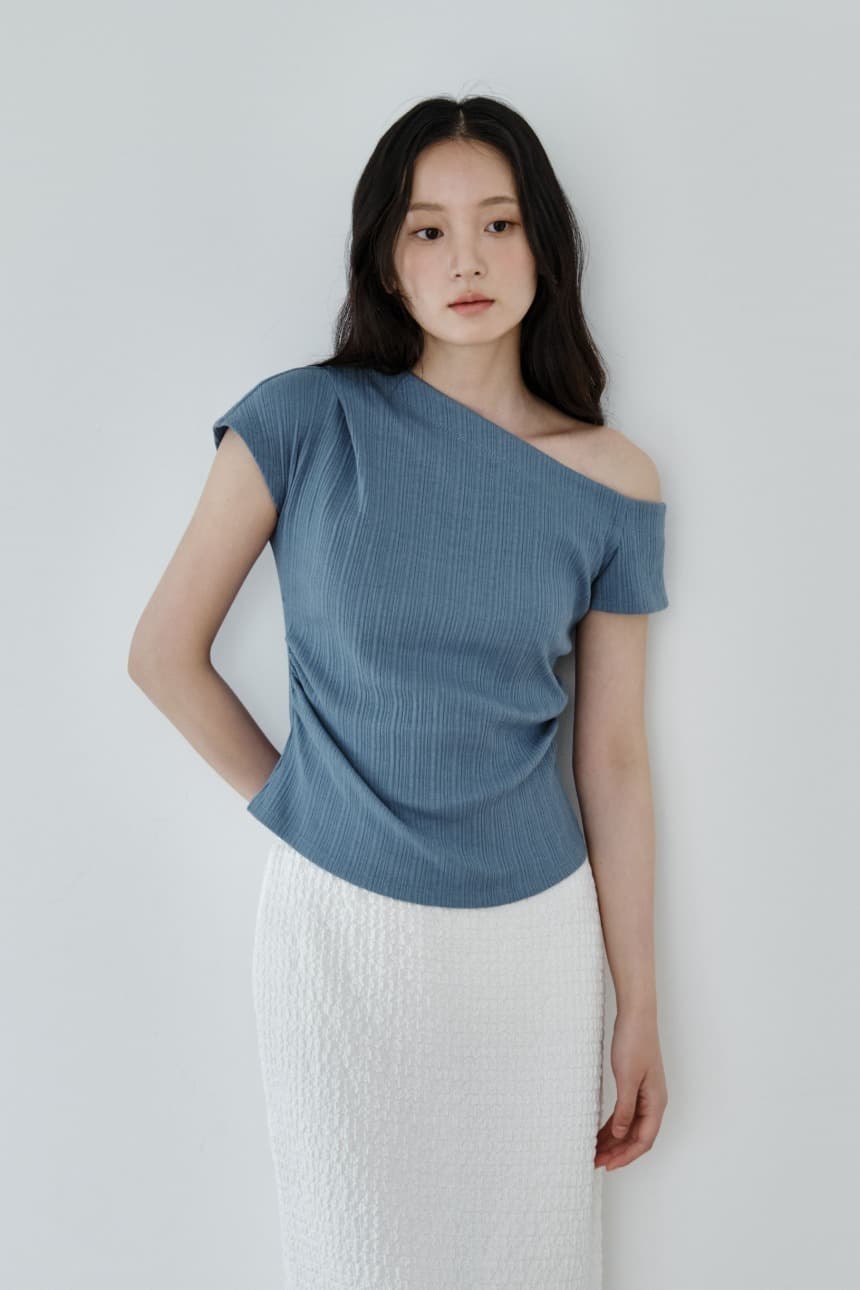 One Shoulder Unbalance T-Shirt (Blue)