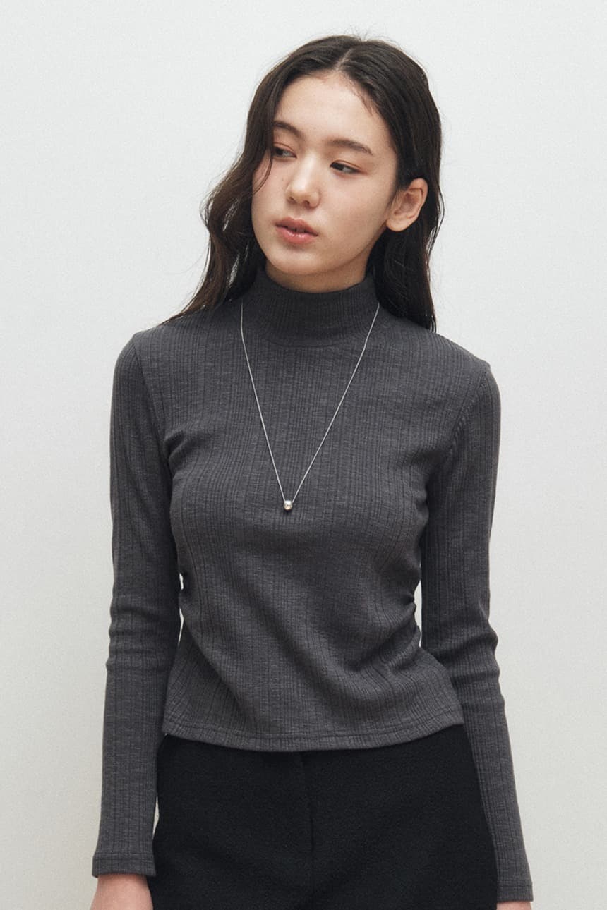 Shirring Ribbed Turtlneck (Charcoal)