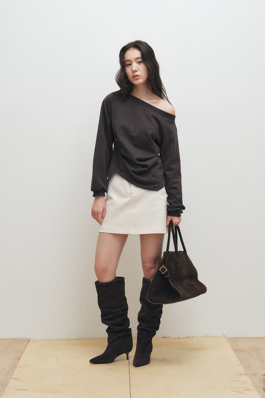 Wide Boat Neck Sweatshirt (Charcoal)