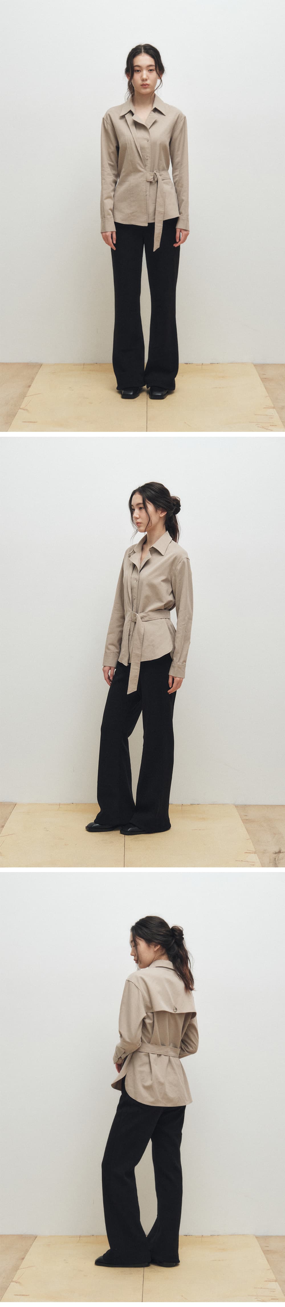 Belted Trench Shirt (Beige) — vue 3